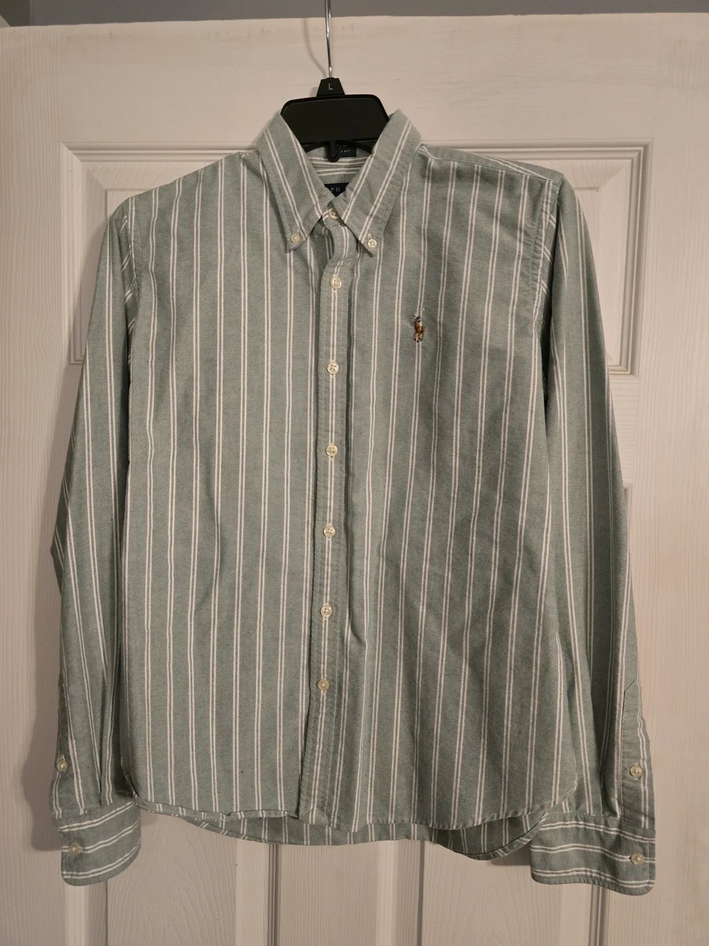 Polo by Ralph Lauren Sage Green and White Striped Button-Down Shirt